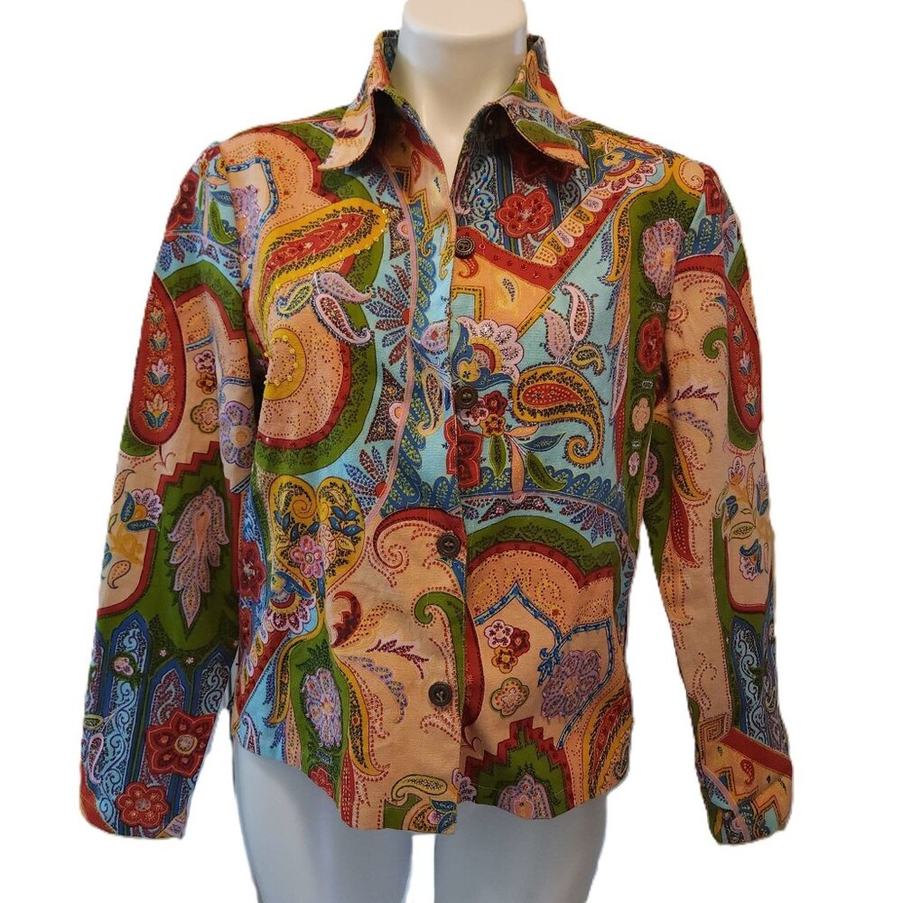 ❤️ 4/$20 Take Two Clothing jacket Women's small button-up 100% cotton Colorful